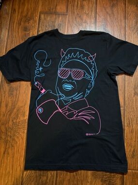Men's Black Graphic Tee with Pink & Blue Line-Art